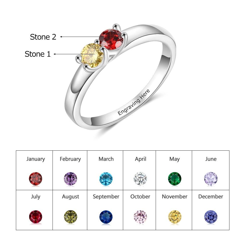 925 Sterling Silver Ring Two Birthstone Wedding Band - Personalized Jewel