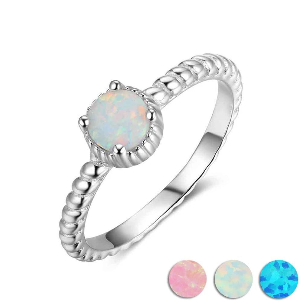 925 Sterling Silver Ring with Round Opal Stone, 3 Color Options, Jewelry Gift for Women - Personalized Jewel