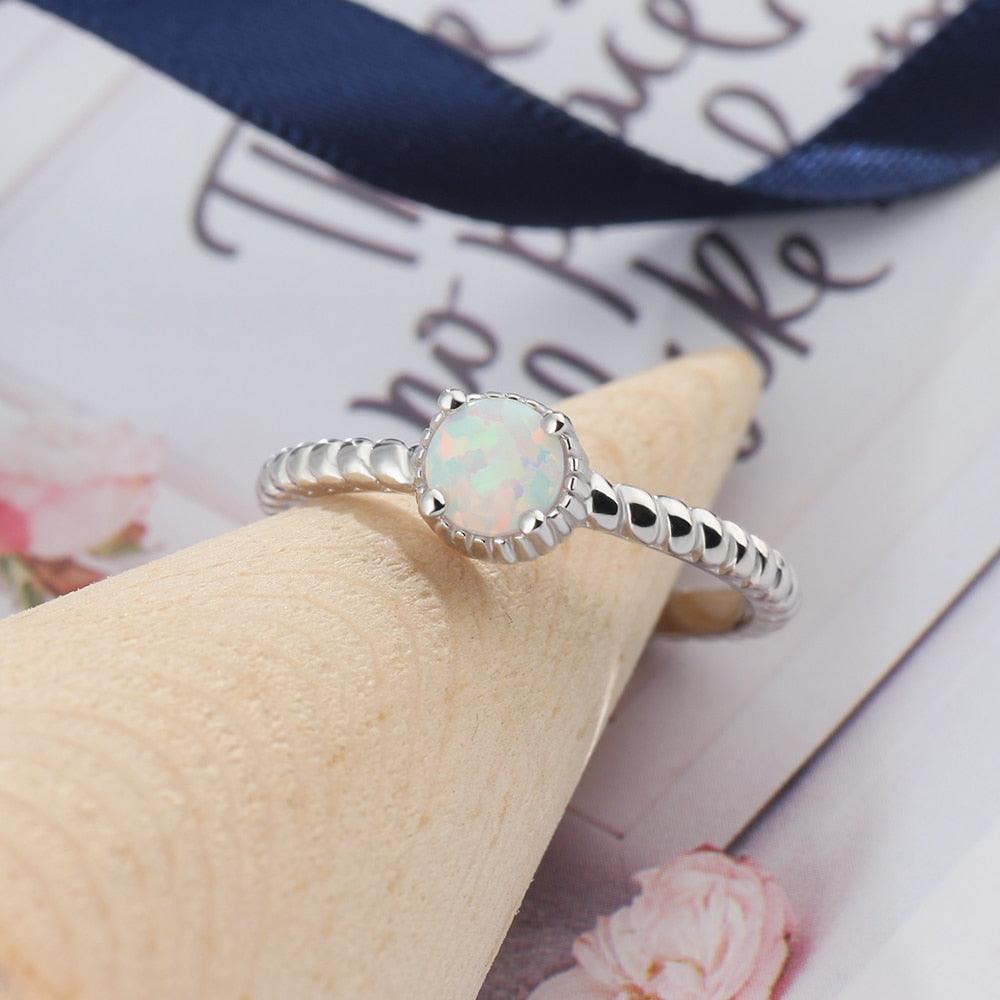 925 Sterling Silver Ring with Round Opal Stone, 3 Color Options, Jewelry Gift for Women - Personalized Jewel