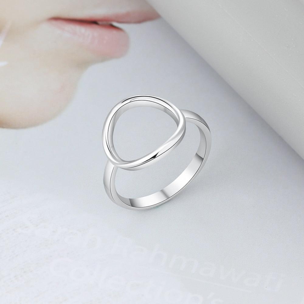 925 Sterling Silver Simple Style Hollow Round Rings for Women – Trendy Minimalist Jewelry - Personalized Jewel