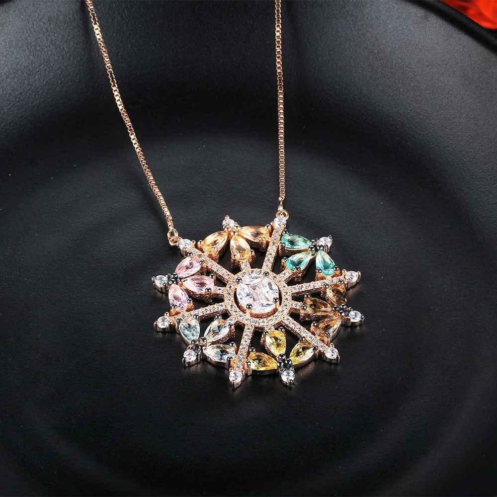 925 Sterling Silver Snowflake Cubic Zirconia Pendant Necklaces, Colorful & Charming Jewelry Gift for Women - Personalized Jewel
