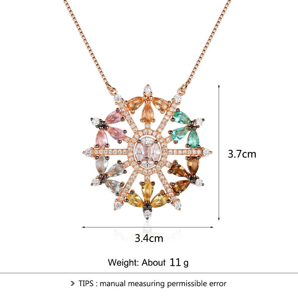925 Sterling Silver Snowflake Cubic Zirconia Pendant Necklaces, Colorful & Charming Jewelry Gift for Women - Personalized Jewel
