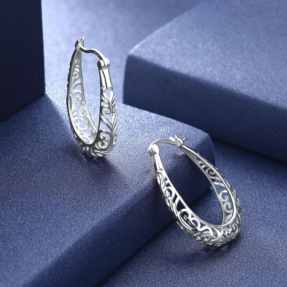 925 Sterling Silver Vintage Hoop Earrings for Women, Extraordinary Design Fashion Jewelry, 2 Color Options - Personalized Jewel