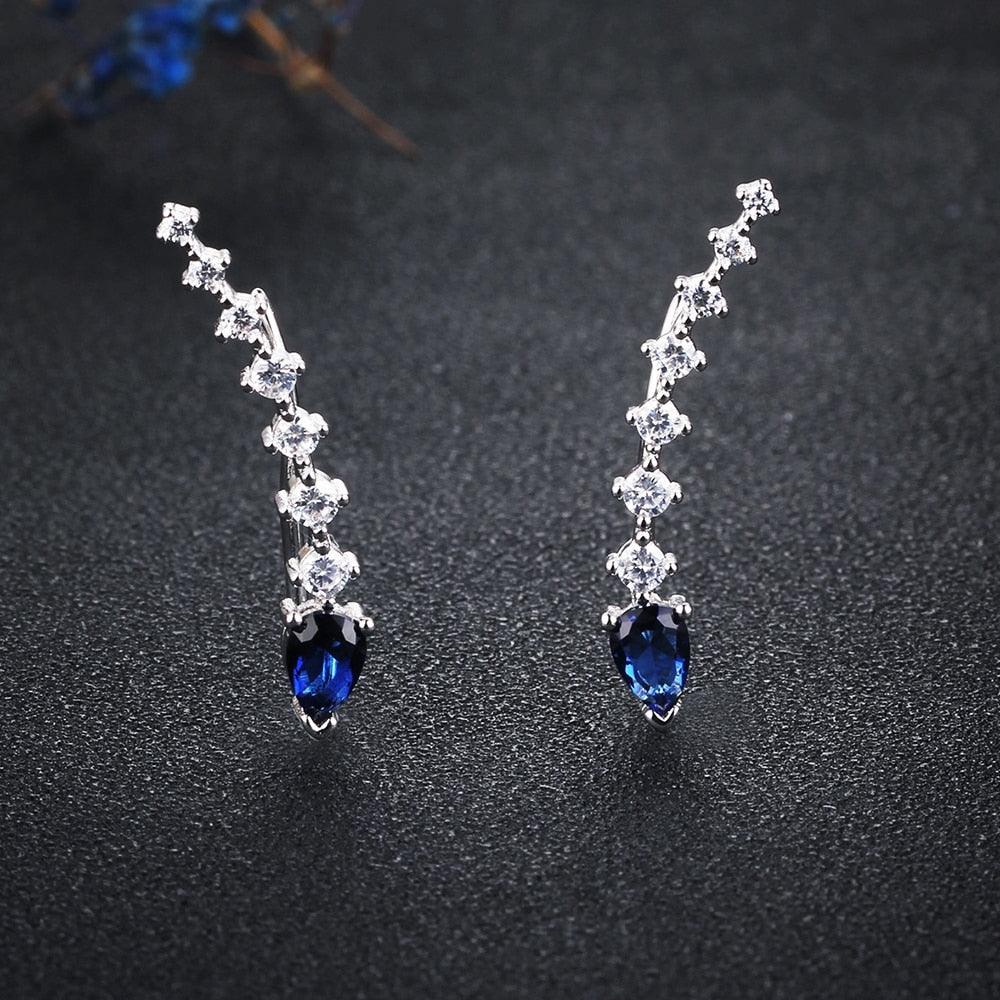 925 Sterling Silver Water Drop Shape Blue Cubic Zirconia Clip Earrings For Women - Personalized Jewel