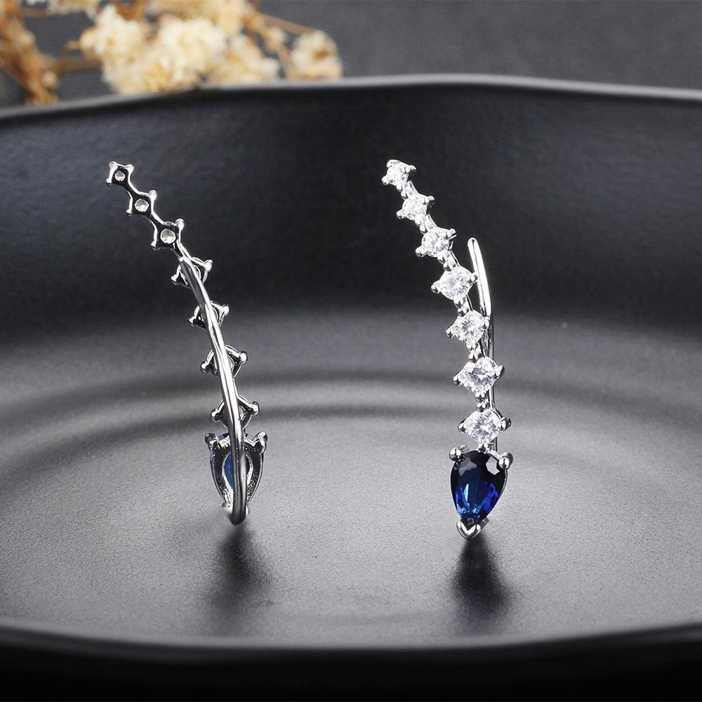925 Sterling Silver Water Drop Shape Blue Cubic Zirconia Clip Earrings For Women - Personalized Jewel