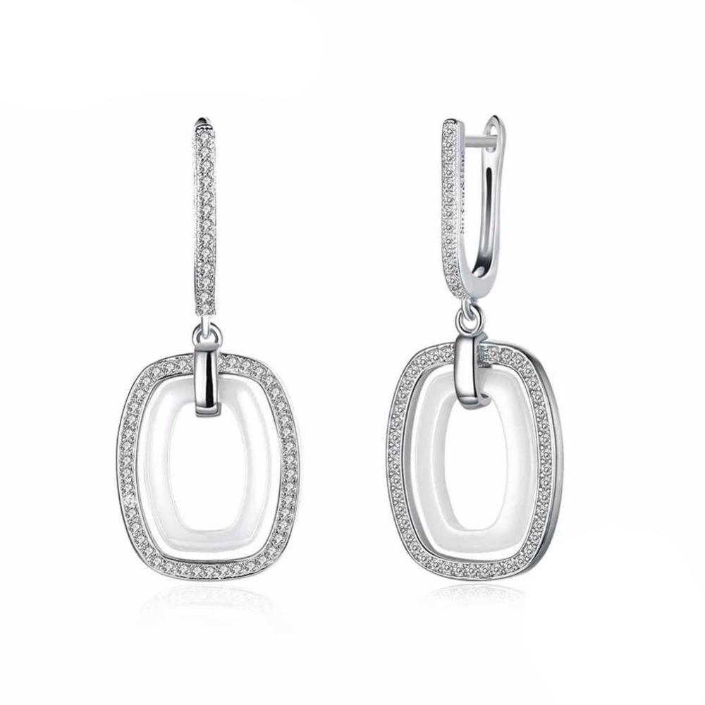925 Sterling Silver White Rectangular Brincos Zirconia Dangler Drop Earring - Personalized Jewel