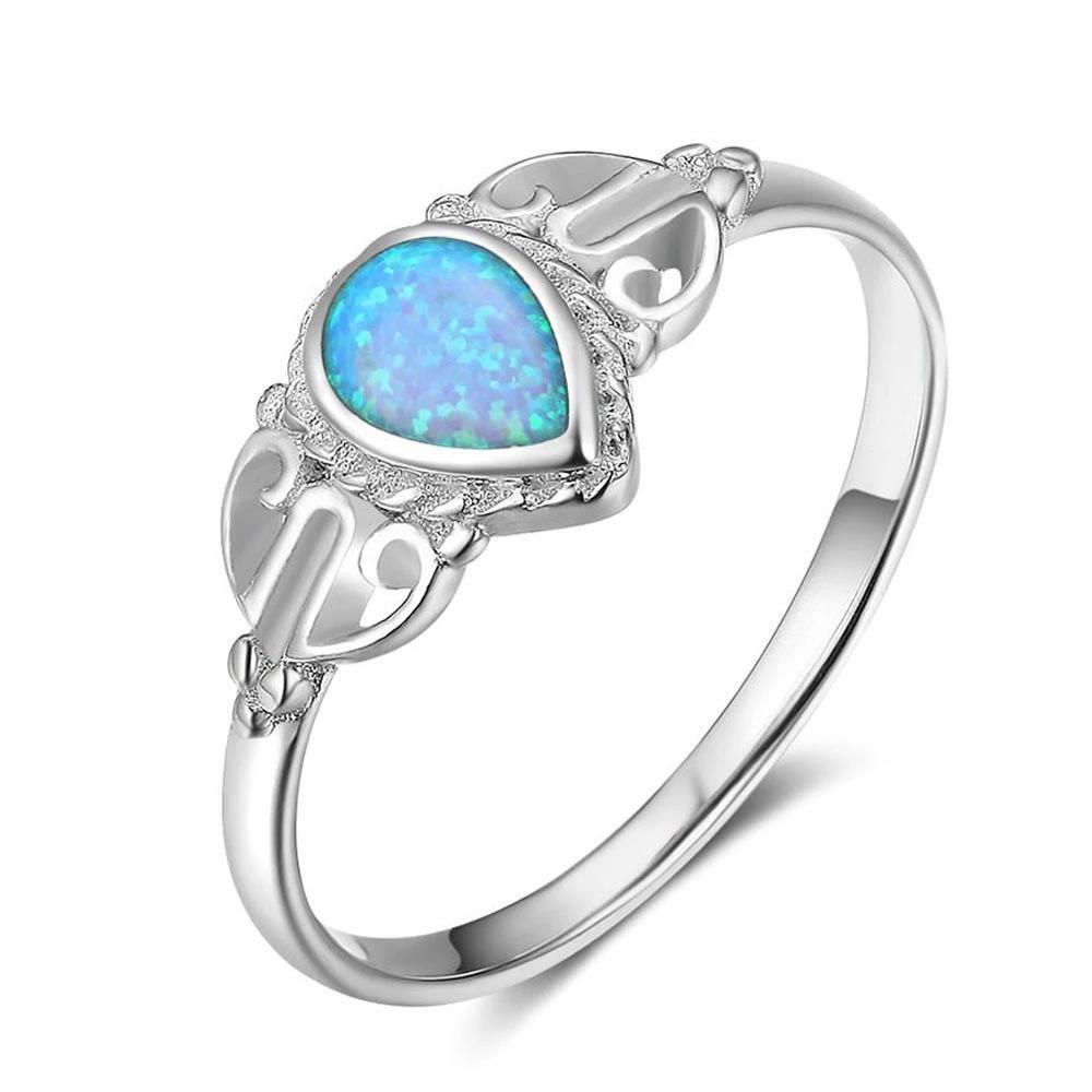 925 Water Drop Shape Opal Stone Sterling Silver Elegant Rings - Personalized Jewel