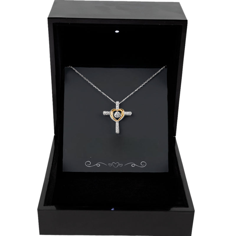 Pendant Necklace With Embrace Cross In Two Tone