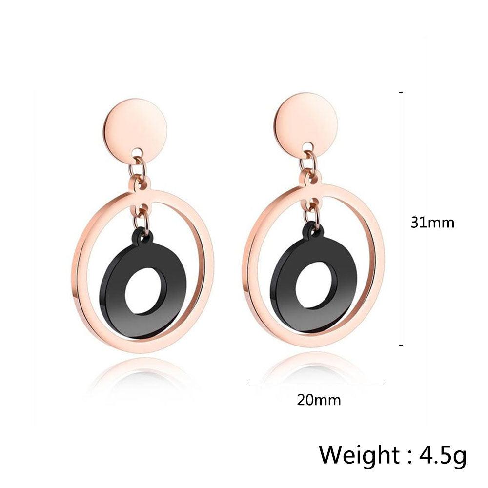 Acrylic Rose Gold Color Double Circle Stainless Steel Drop Earrings, Fashion Jewelry Ear Stud, Best Gift Option for Women - Personalized Jewel