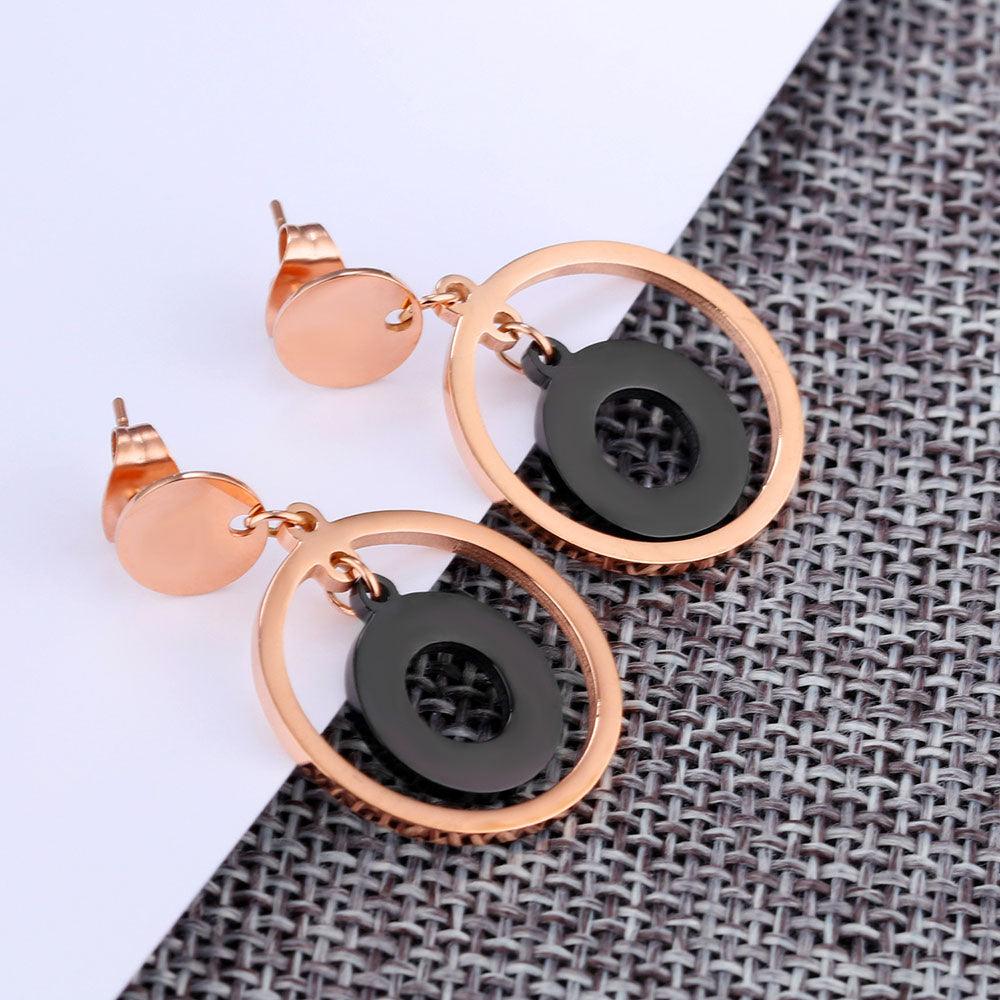 Acrylic Rose Gold Color Double Circle Stainless Steel Drop Earrings, Fashion Jewelry Ear Stud, Best Gift Option for Women - Personalized Jewel