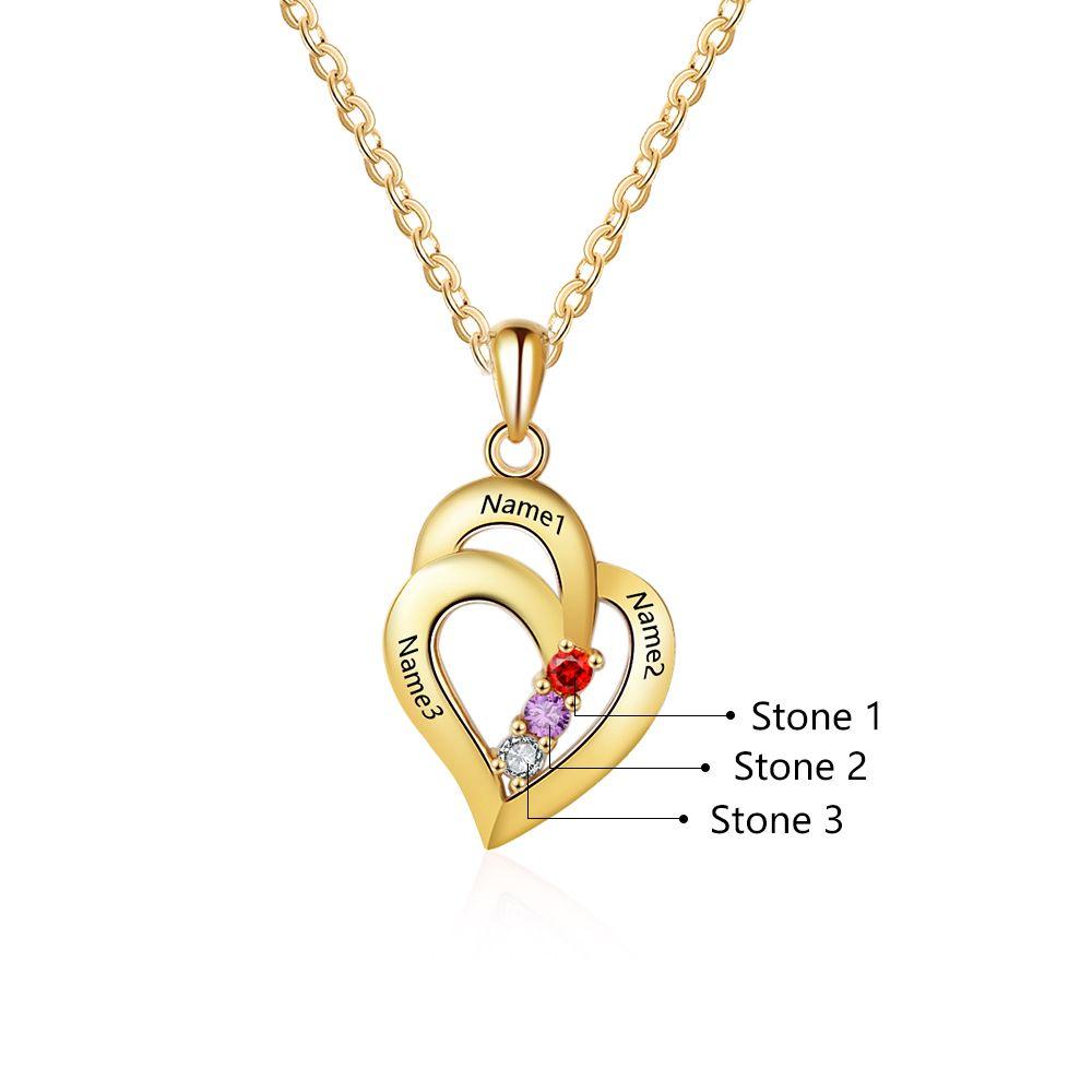 All My Heart Gold Plated Sterling Silver Necklace - 3 Birthstone & Custom Names - Personalized Jewel