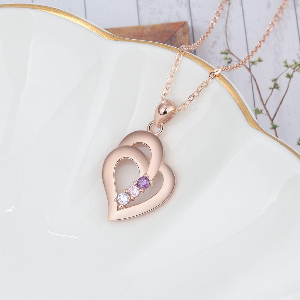 All My Heart Rose Gold Plated Sterling Silver Necklace - 3 Birthstone & Custom Names - Personalized Jewel