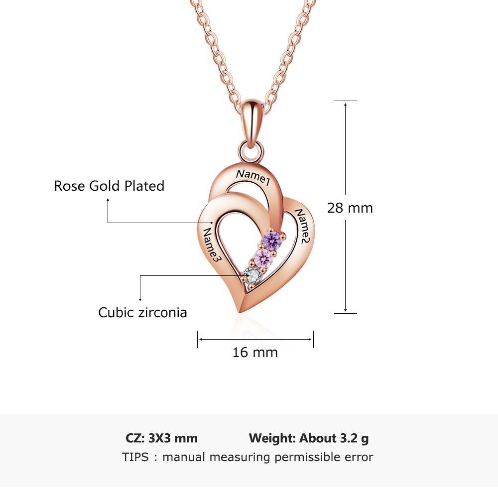 All My Heart Rose Gold Plated Sterling Silver Necklace - 3 Birthstone & Custom Names - Personalized Jewel