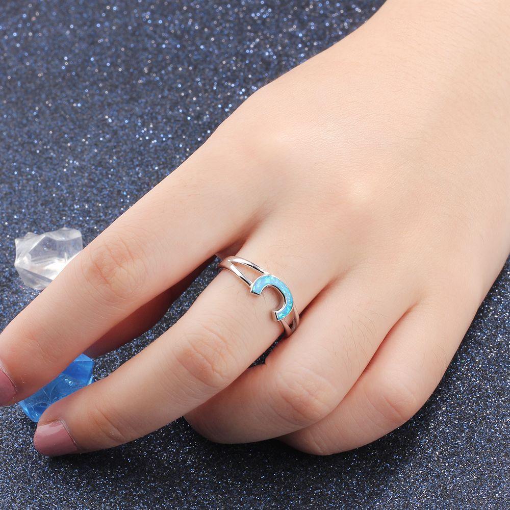 Authentic 925 Sterling Silver Rings with Blue Opal Stone Letter C Design – Trendy Jewelry Gift for Women - Personalized Jewel