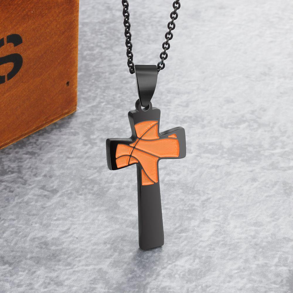 Basketball Pattern Cross Shape Personalized Pendant Necklace - Personalized Jewel