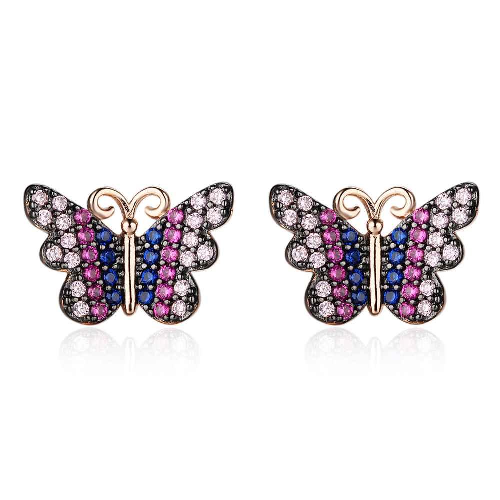 Beautiful 925 Silver Pink Butterfly Stud Earrings for Women, Fashion Party Gift for Best Friends - Personalized Jewel
