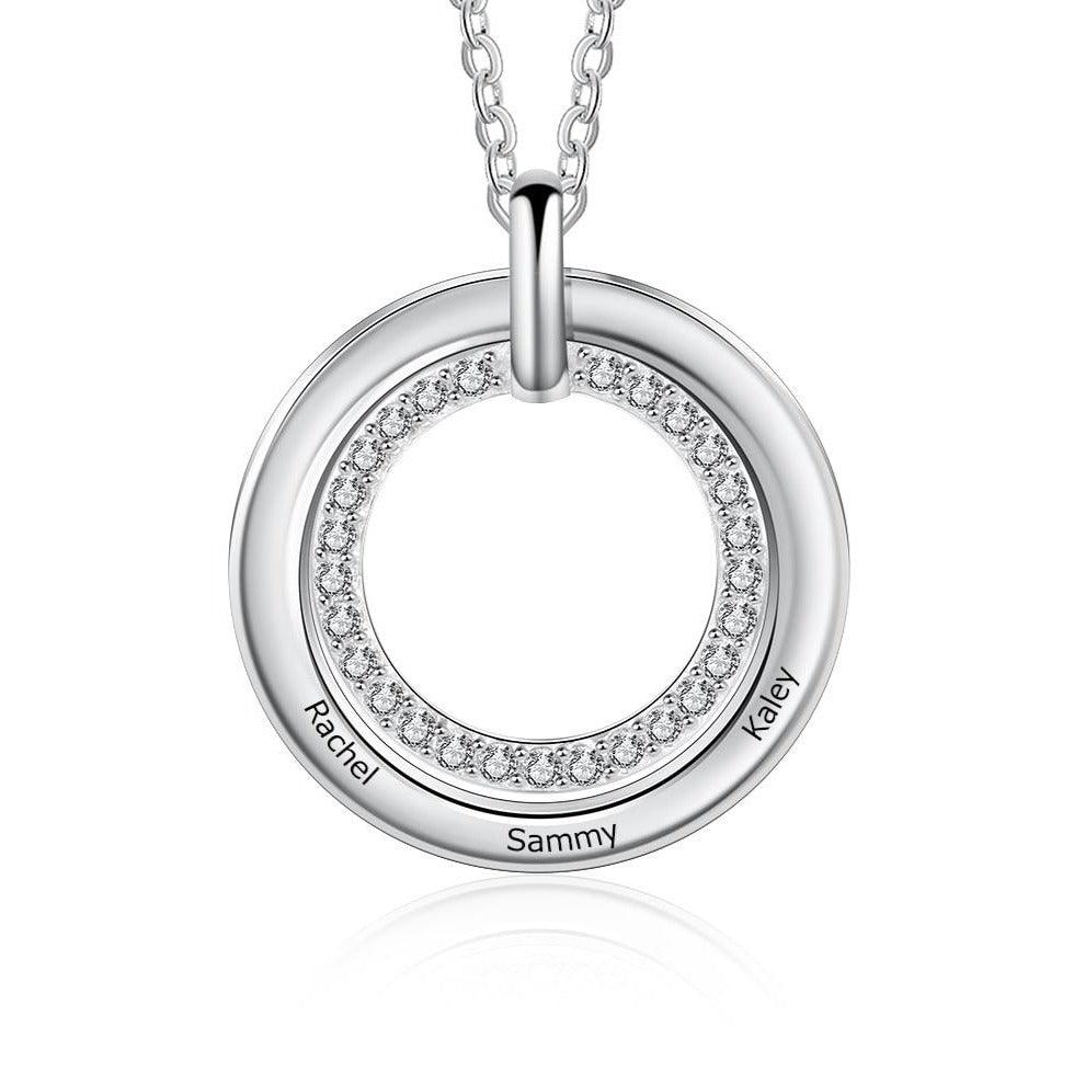 Beautiful Zirconia Inlaid Necklace for Women, Classic Round Pendant Style Necklace, 3-Name Engraving Pendant for Women - Personalized Jewel