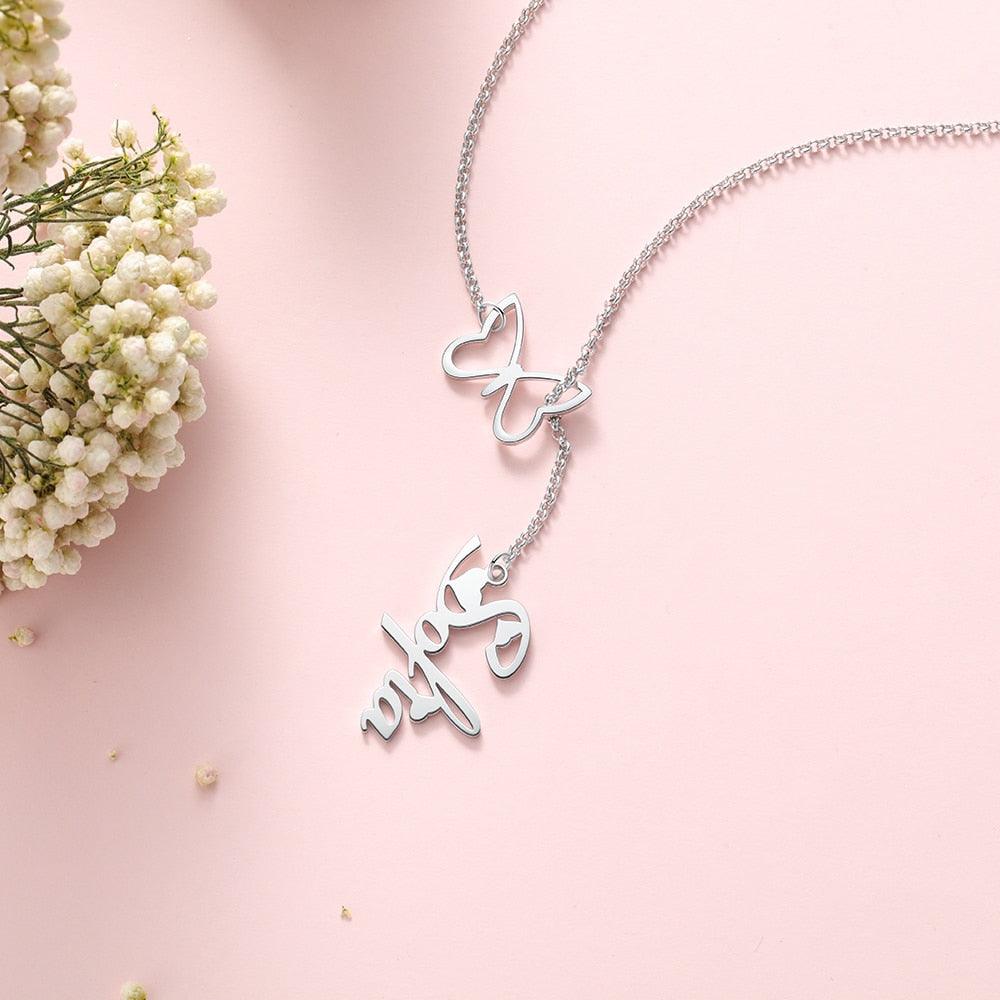 Butterfly Custom Y-Shaped Necklace for Women - Personalized Jewel