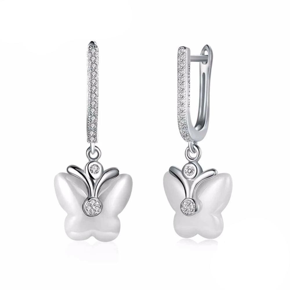 Butterfly Designed 925 Sterling Silver Earring, Ceramic Drop earring for Women, Best Gift for Her - Personalized Jewel