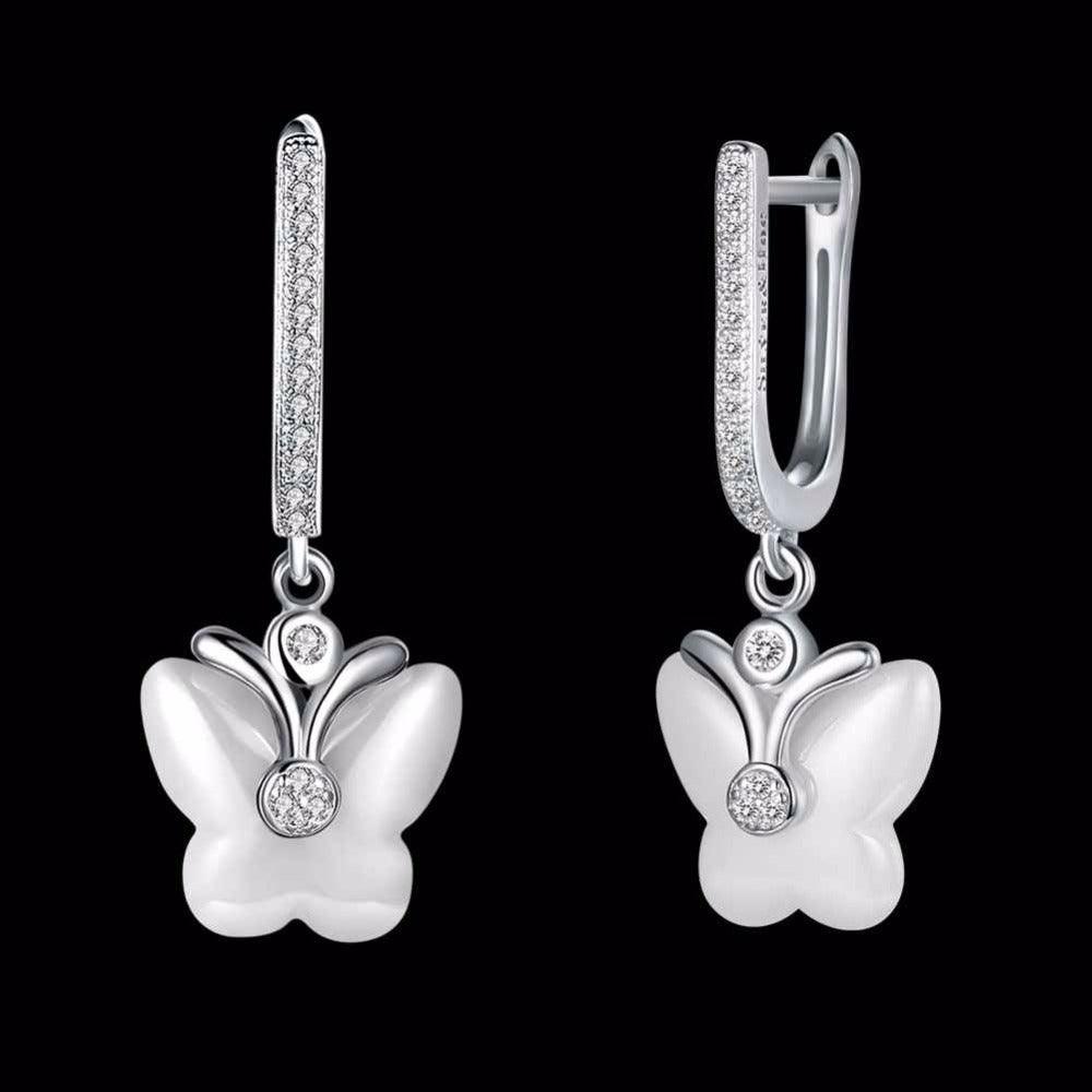 Butterfly Designed 925 Sterling Silver Earring, Ceramic Drop earring for Women, Best Gift for Her - Personalized Jewel