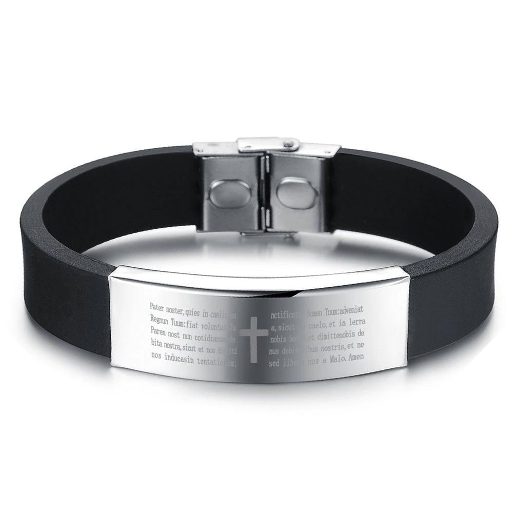 Christian Scripture Stainless Steel Bracelet for Men - Cross & Scripture Engraving Cuff Bracelet For Men - Personalized Jewel