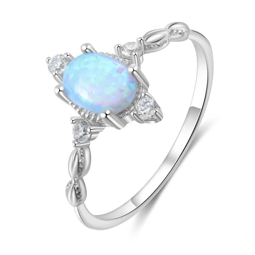 Classic 925 Sterling Silver Oval Shaped Opal Ring Solid Engagement Ring - Personalized Jewel