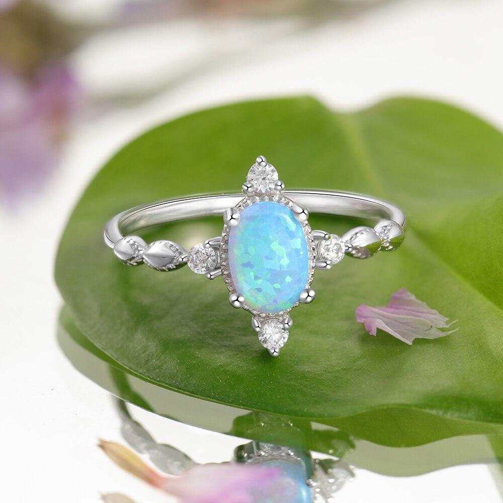 Classic 925 Sterling Silver Oval Shaped Opal Ring Solid Engagement Ring - Personalized Jewel