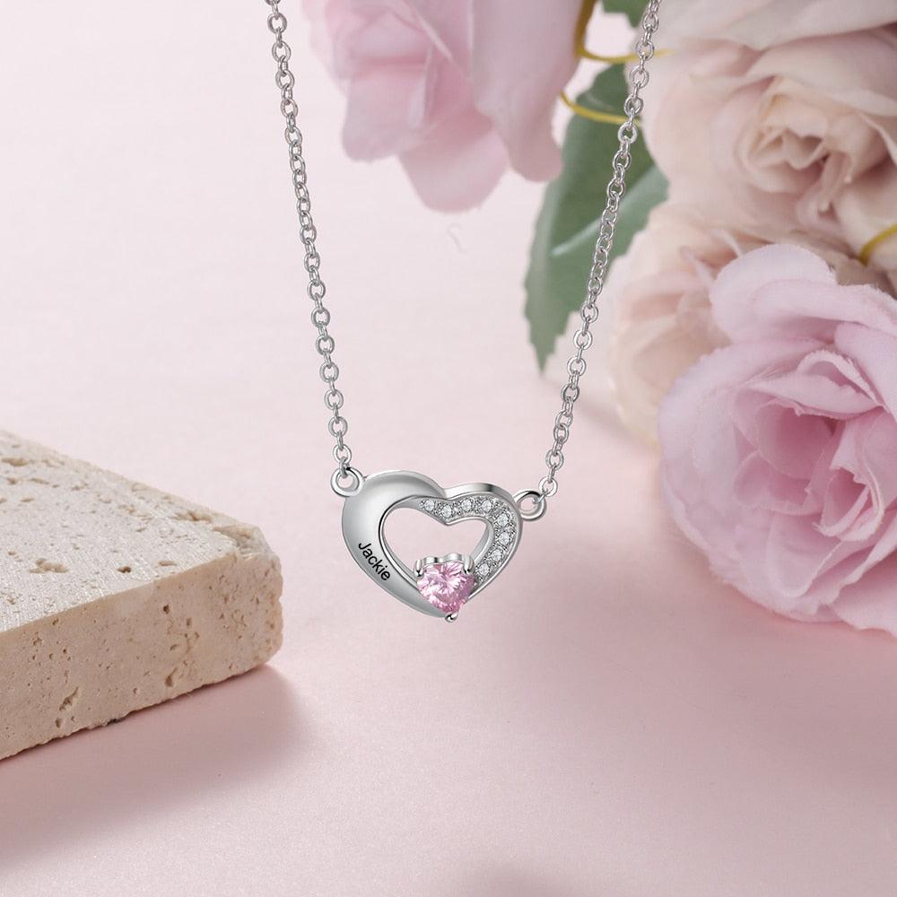 Classic Heart Pendant Necklace for Women, Personalized Birthstone and Name Engraving Pendant - Personalized Jewel