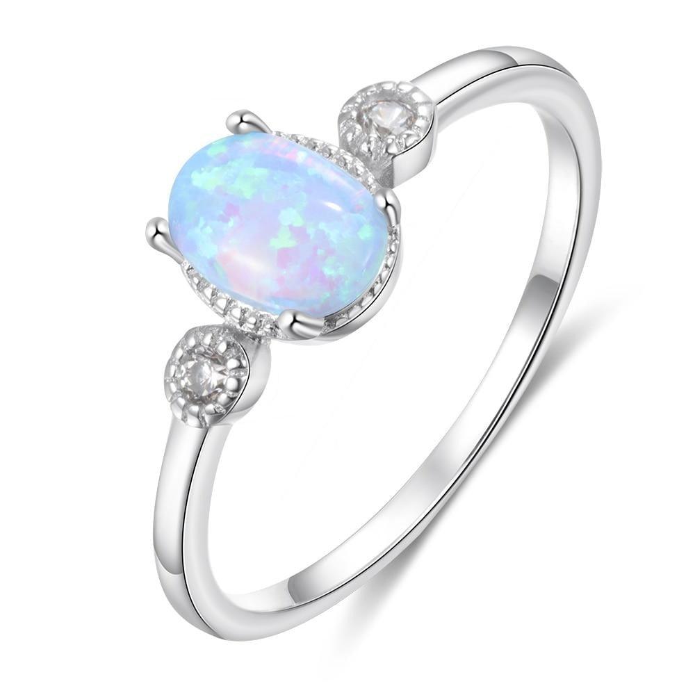 Classic Oval Blue Opal Wedding Ring Trendy Engagement Ring Gift for Women - Personalized Jewel
