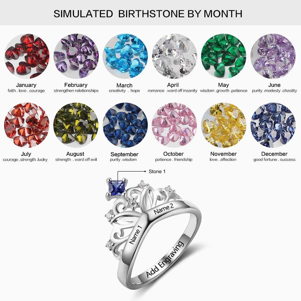 Crown Design Birthstone Ring Jewelry for Women - Personalized Jewel