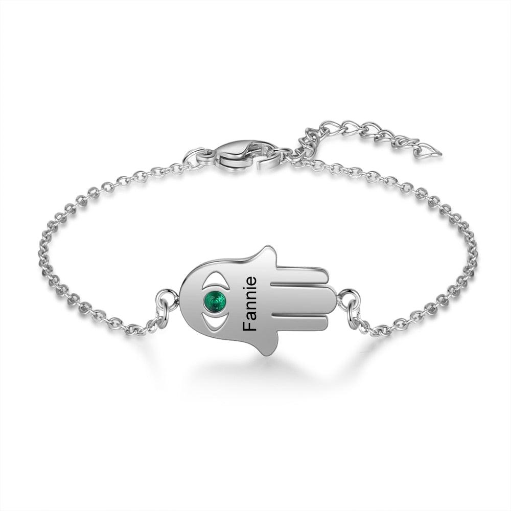 Custom Bracelet for Women Hand Shaped Good Luck Charm - Personalized Jewel