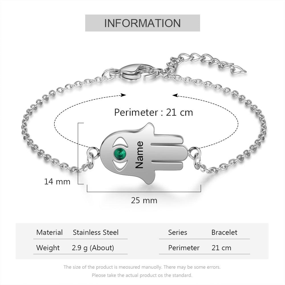 Custom Bracelet for Women Hand Shaped Good Luck Charm - Personalized Jewel