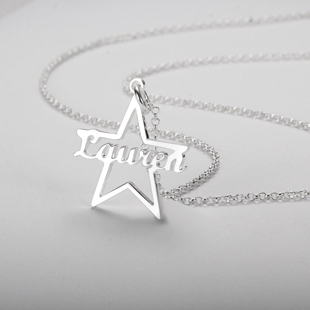 Custom Made Name Star Necklace & Pendants Personalized Real 925 Sterling Silver Nameplate Gift for Mother - Personalized Jewel