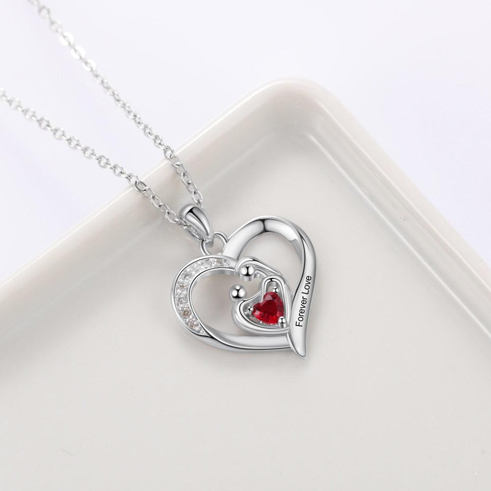 Customizable Heart pendant for Mom and Baby with names and birthstone - Personalized Jewel