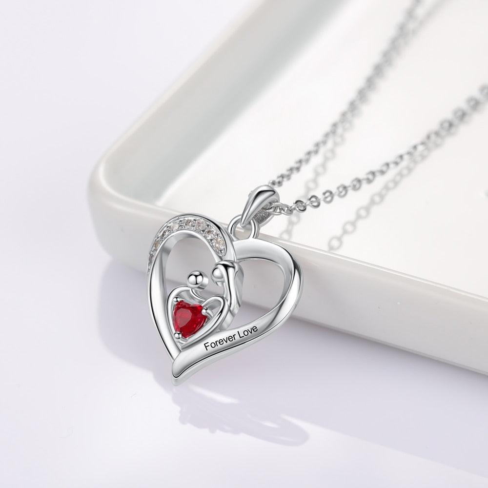 Customizable Heart pendant for Mom and Baby with names and birthstone - Personalized Jewel