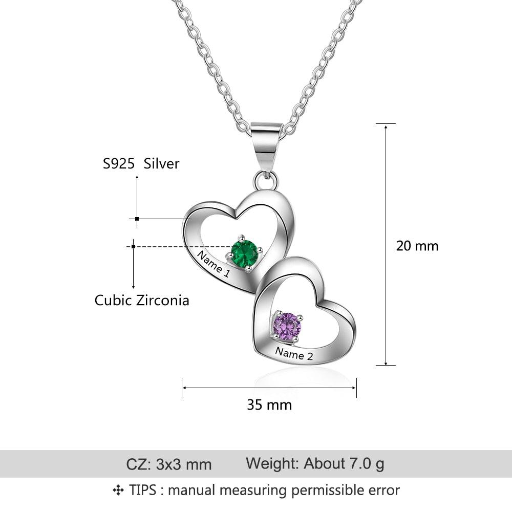 Customized 2 Birthstones Heart Necklace for Women Personalized Engraving Pendant Gifts - Personalized Jewel