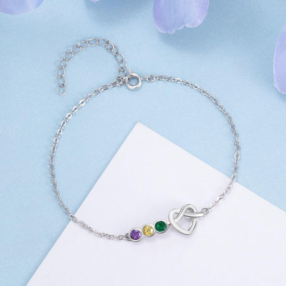 Customized Adjustable Bracelet for Women- Knot Adjustable Bracelet for Women- Personalized Birthstones Engraved Bracelets for Women - Personalized Jewel