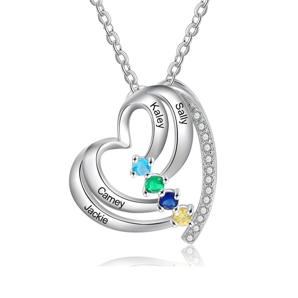 Customized Family Heart Pendant Necklace, Personalized 4 Names & Birthstones Pendant for Women - Personalized Jewel