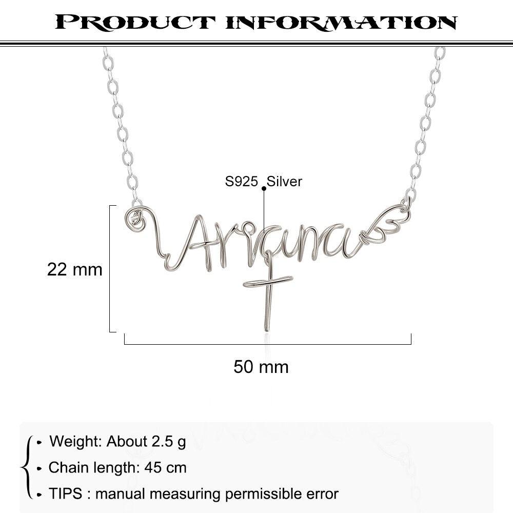 Customized Sterling Silver Necklace for Women, Wire Cross Nameplate Accessories for Women, Handmade Designer Necklace for Women - Personalized Jewel