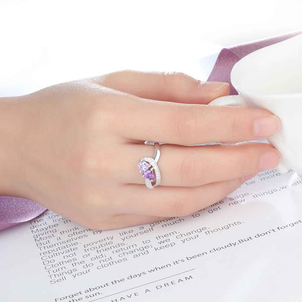 Customized Sterling Silver Ring with a Twisted Heart Shaped Design & Birthstone - Personalized Jewel