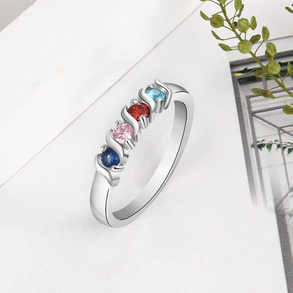 Customized Wedding Ring- Personalized Ring with 4 Birthstone Stones - Personalized Jewel