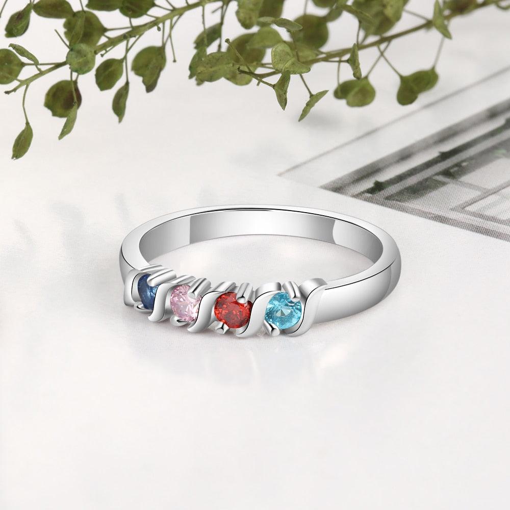 Customized Wedding Ring- Personalized Ring with 4 Birthstone Stones - Personalized Jewel