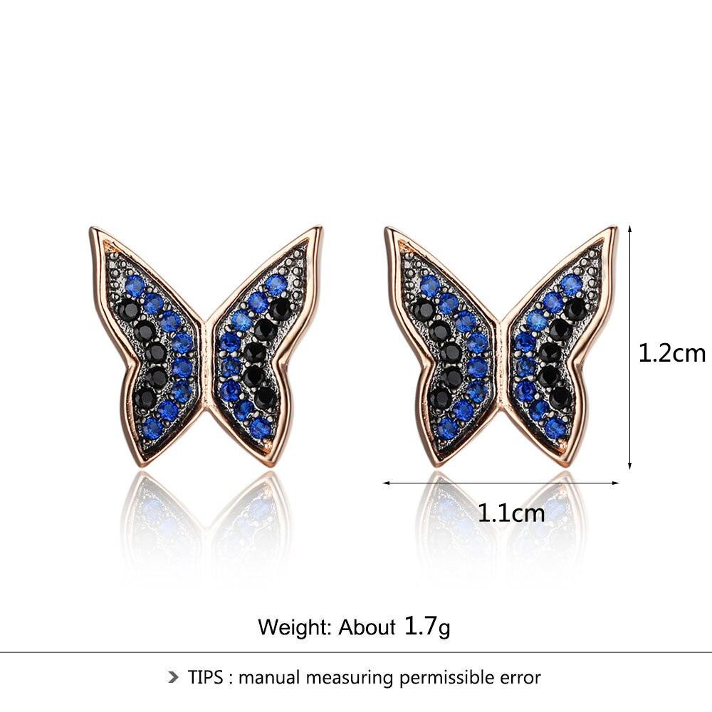 Cute 925 Silver Blue & Black CZ Butterfly Stud Earrings for Women, Best Fashion Gift Jewelry - Personalized Jewel