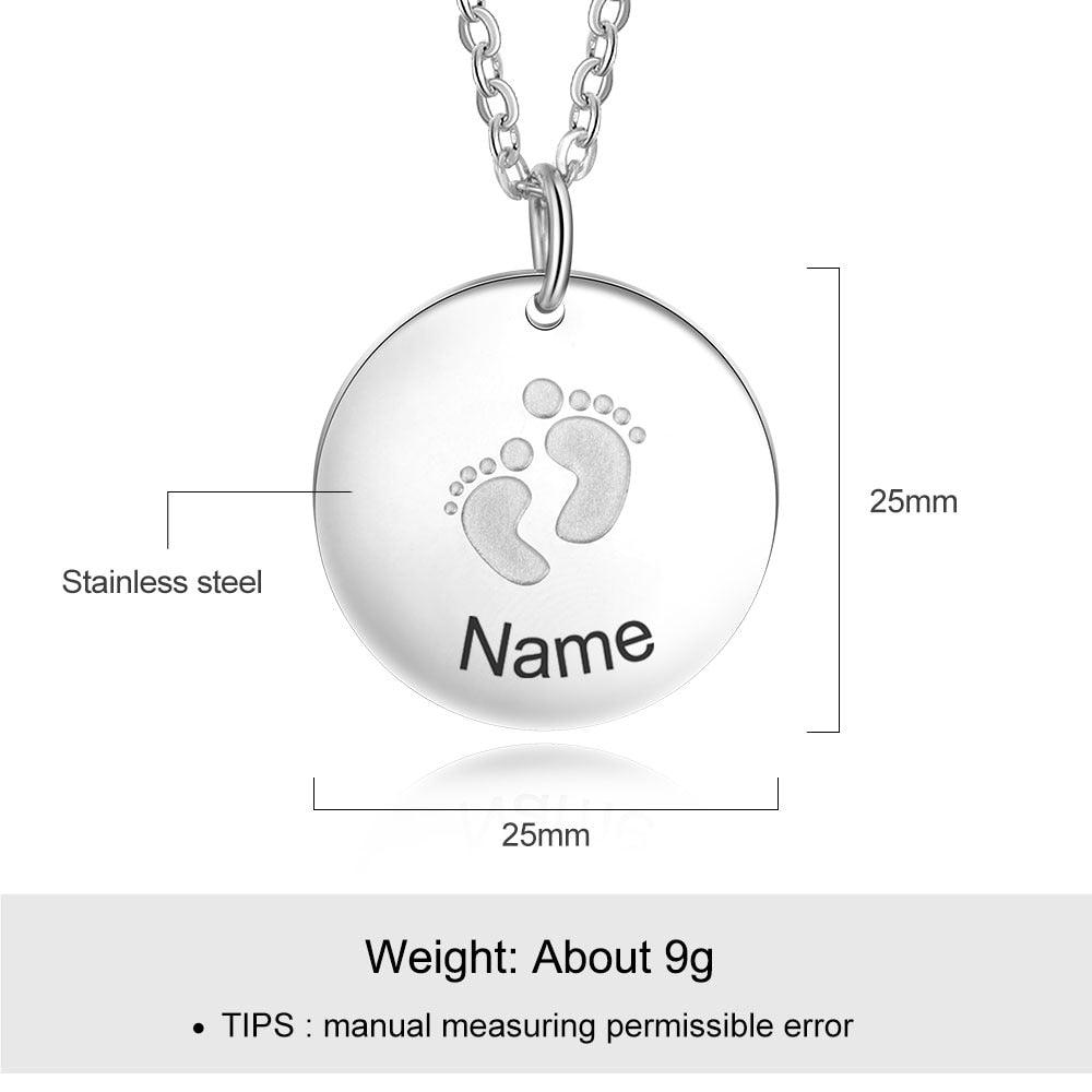 Cute Metal Round Pendant Necklace, Cute Baby Footprint Engraving Pendant, Pendants for New Mothers - Personalized Jewel