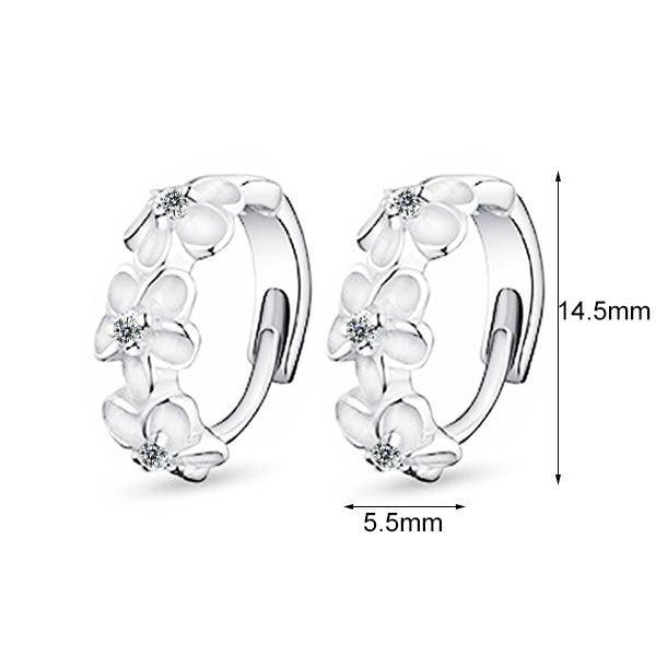 Elegant Flower Cubic Zirconia Hoop Earring, Rhodium Plated Vivid Ear Stud for Women, Ideal Gift for Her - Personalized Jewel
