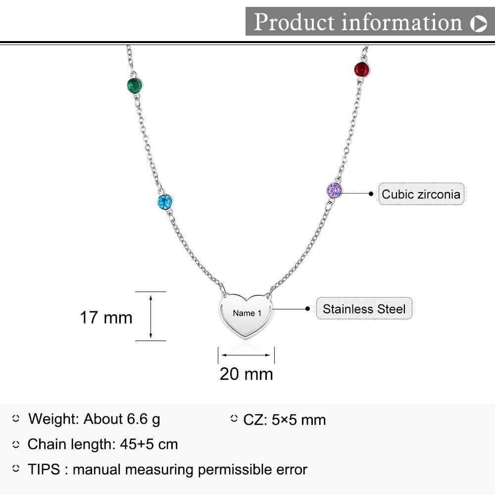 Engraved Stainless Steel Necklace, Colourful Cubic Zirconia Multiple Birthstone Jewellery, Exquisite Stainless Steel Jewellery - Personalized Jewel