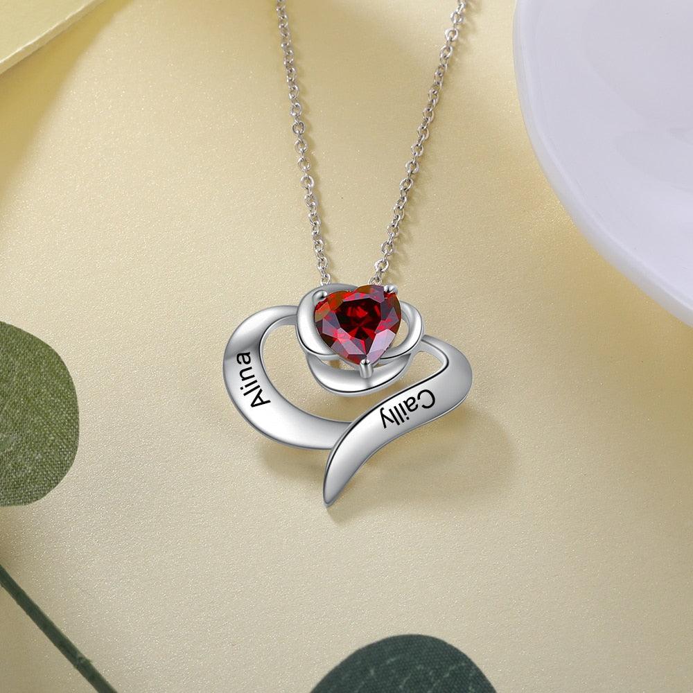 Excellent Rose Pendant, Name Engraved Rose Pendant, Plated Copper Necklace, Birthstone Setting Necklace, Rhodium Plated Jewellery - Personalized Jewel