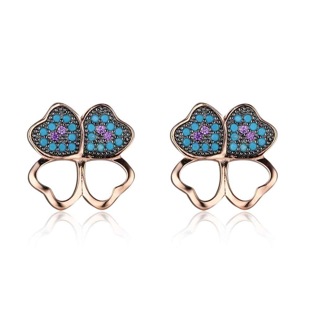 Fashion 925 Silver Blue Flower CZ Stud Earrings for Women, Birthday Gift Jewelry for Girls - Personalized Jewel