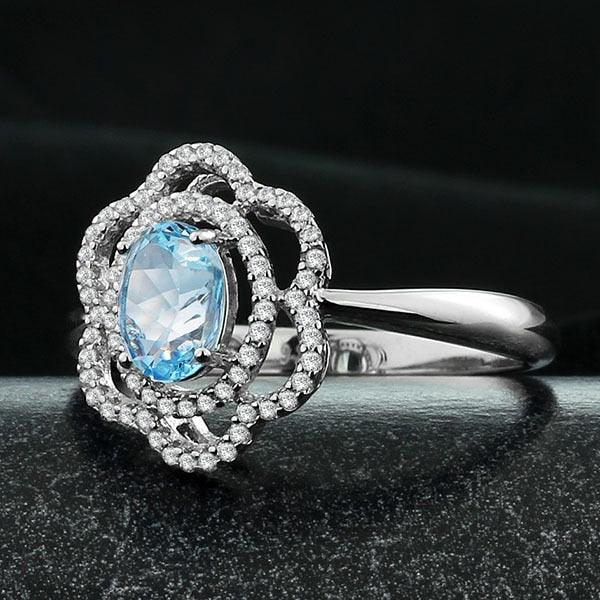 Fashion 925 Silver Sparkling Flower Lady Ring with Natural Stone, Wedding Jewelry for Women - Personalized Jewel