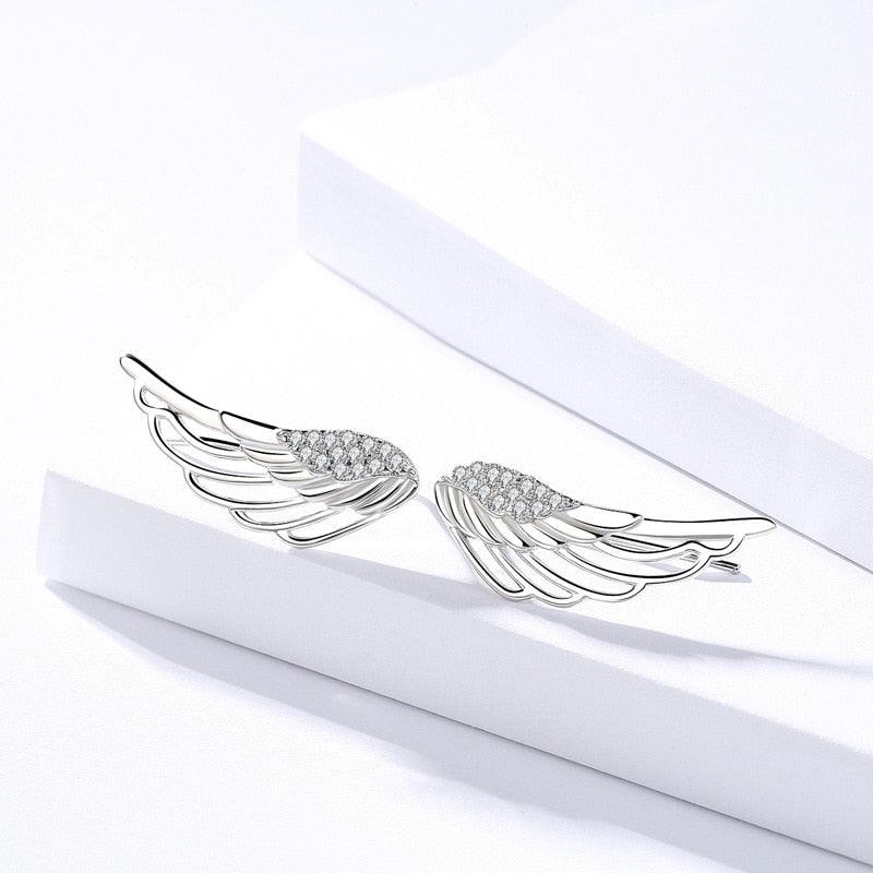 Fashion 925 Sterling Silver 2018 Angel Wing Stud Earrings for Women, Cute Anniversary Jewelry Gift - Personalized Jewel